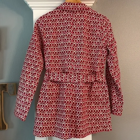 Gap Spring Tulips Pink Red Trench Coat Size Small Button Up Floral - Picture 5 of 12